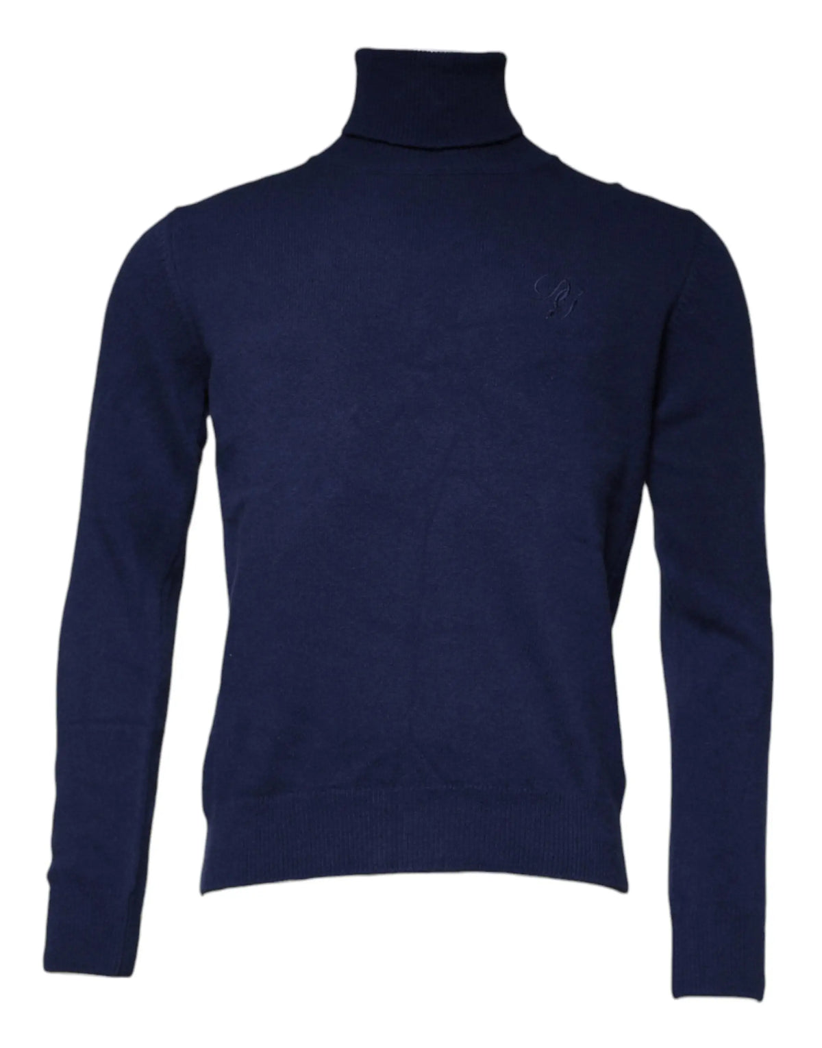 Pull en laine bleu marine dolce gabbana avec col roulé et logo brodé discret sur la poitrine