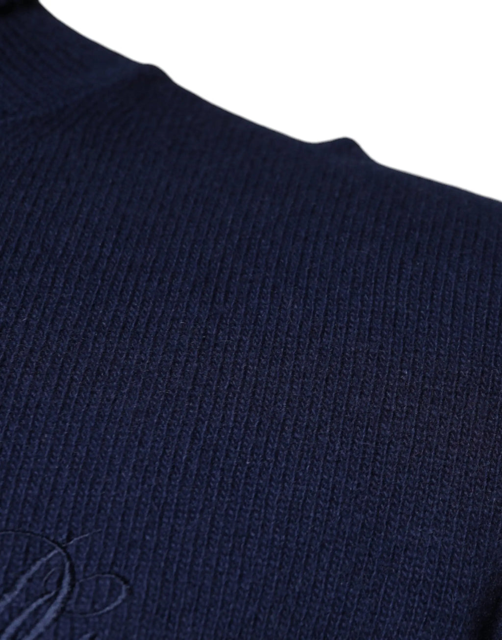 Pull col roulé en laine bleu dolce gabbana avec maille côtelée et logo brodé subtil sur la poitrine