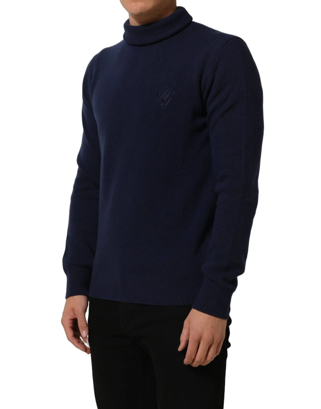 Dolce & Gabbana pull à col roulé en laine bleu marine avec logo brodé subtil sur la poitrine