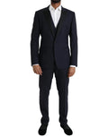 Costume trois pièces dolce & gabbana martini bleu en laine avec coupe ajustée et revers en satin noir