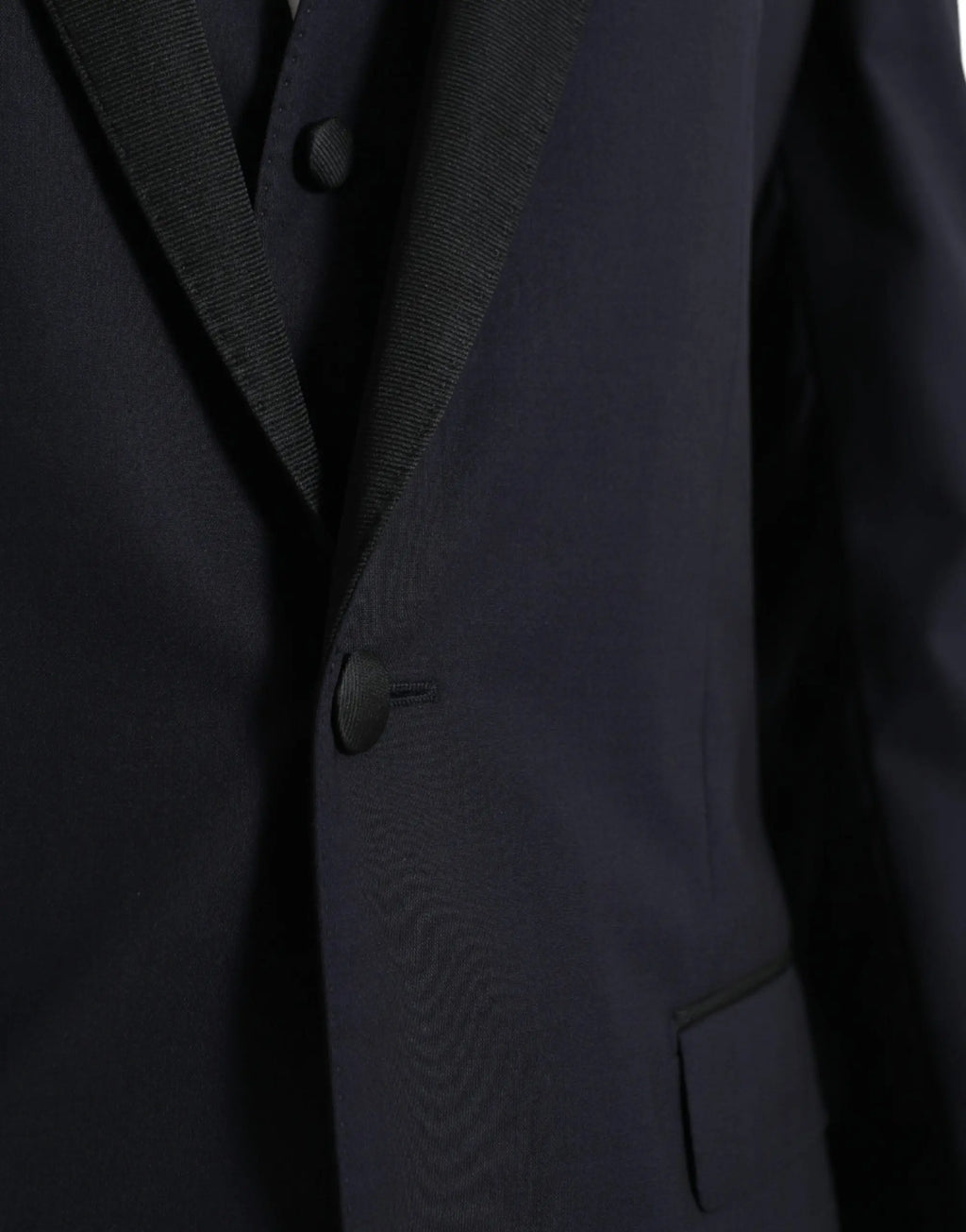 Veste de smoking en laine bleu marine dolce & gabbana avec revers en satin noir texturé et boutons assortis