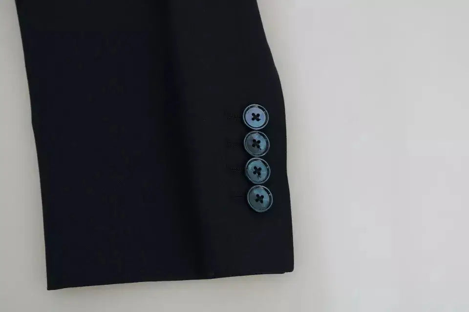 Manche de veste noire Dolce & Gabbana avec quatre boutons bleu foncé en laine du blazer vest martini 2 pièces