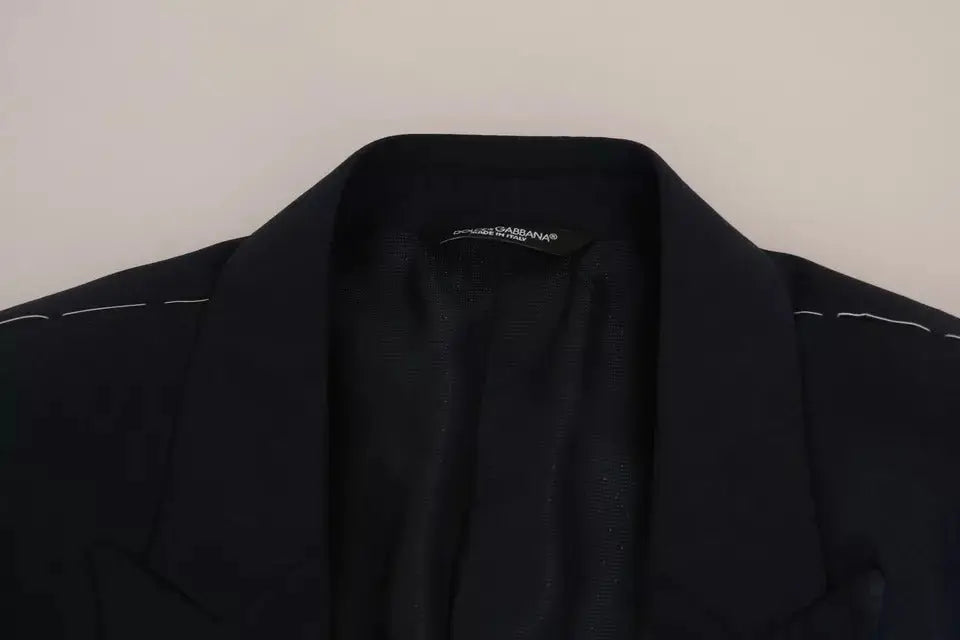 Blazer dolce & gabbana noir en laine avec surpiqûres blanches sur le col et les épaules martini 2 pièces
