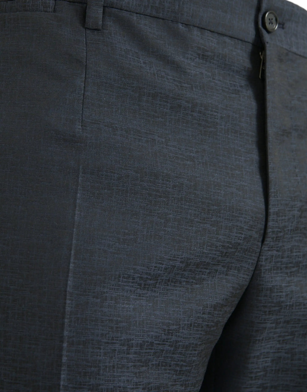 Pantalon slim bleu en laine dolce gabbana pour homme avec texture grise foncée et fermeture par bouton
