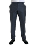 Pantalon droit homme dolce & gabbana bleu en laine avec coupe slim et plis subtils pour tenue formelle