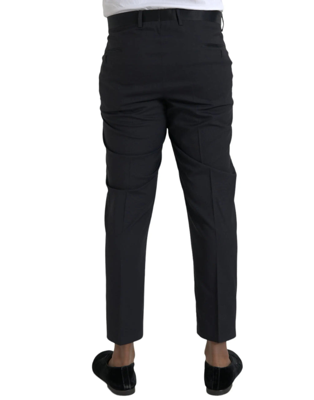 Pantalon droit noir dolce & gabbana en laine bleu avec plis subtils au dos pour homme skinny
