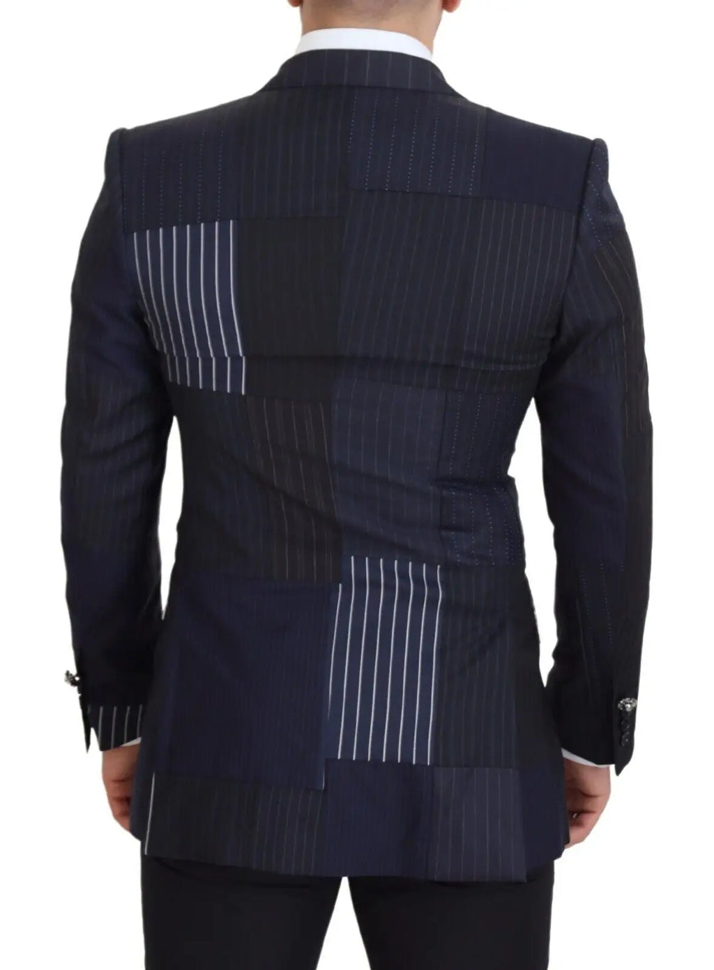 Veste blazer bleu marine dolce & gabbana en laine avec motif patchwork de fines rayures verticales de largeur variable