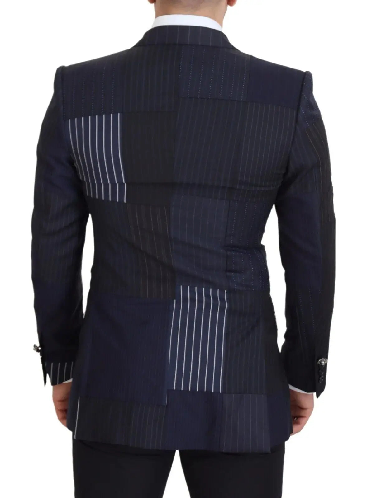 Veste blazer bleu marine dolce & gabbana en laine avec motif patchwork de fines rayures verticales de largeur variable