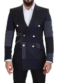 Dolce & gabbana blazer bleu marine en laine double boutonnage avec panneaux rayés blancs et boutons dorés