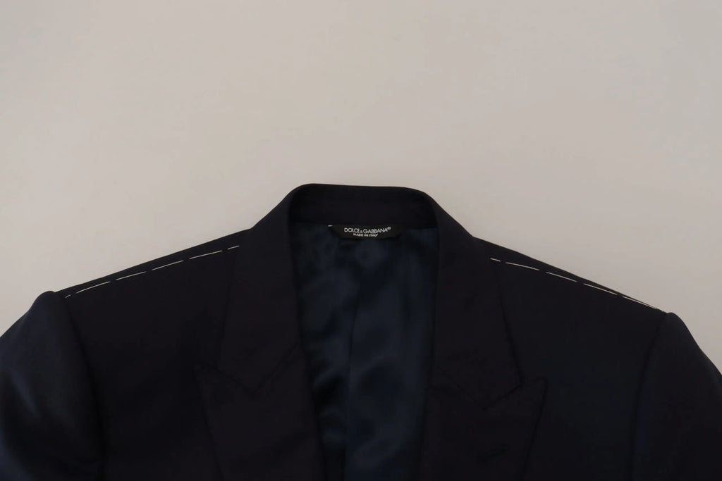 Dolce & gabbana men’s blue wool single breasted coat blazer with black fabric and contrasting white shoulder stitching