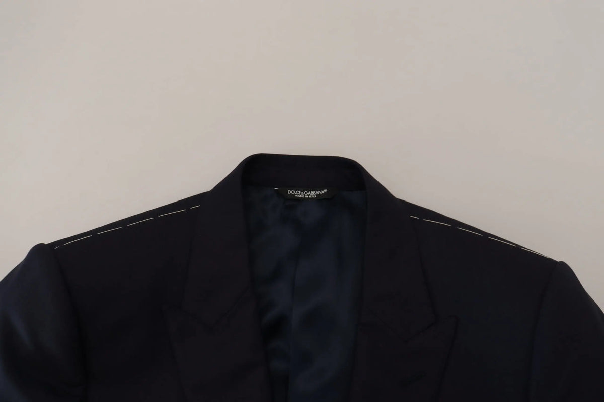 Dolce & gabbana men’s blue wool single breasted coat blazer with black fabric and contrasting white shoulder stitching