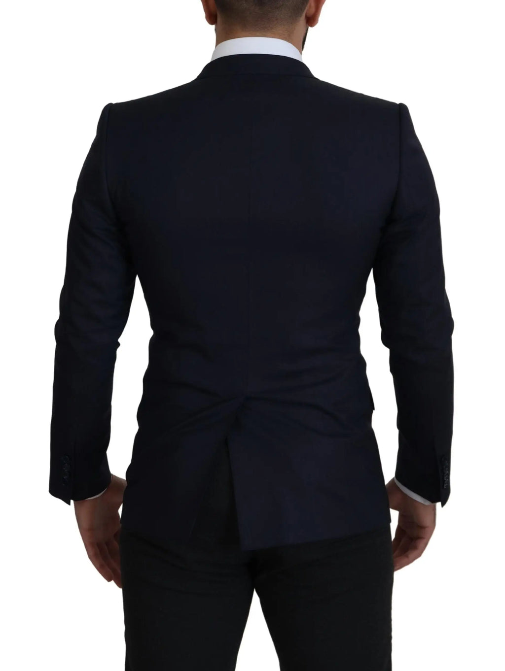 Dolce & gabbana blue wool single breasted coat blazer en laine bleu marine avec col cranté classique et texture subtile