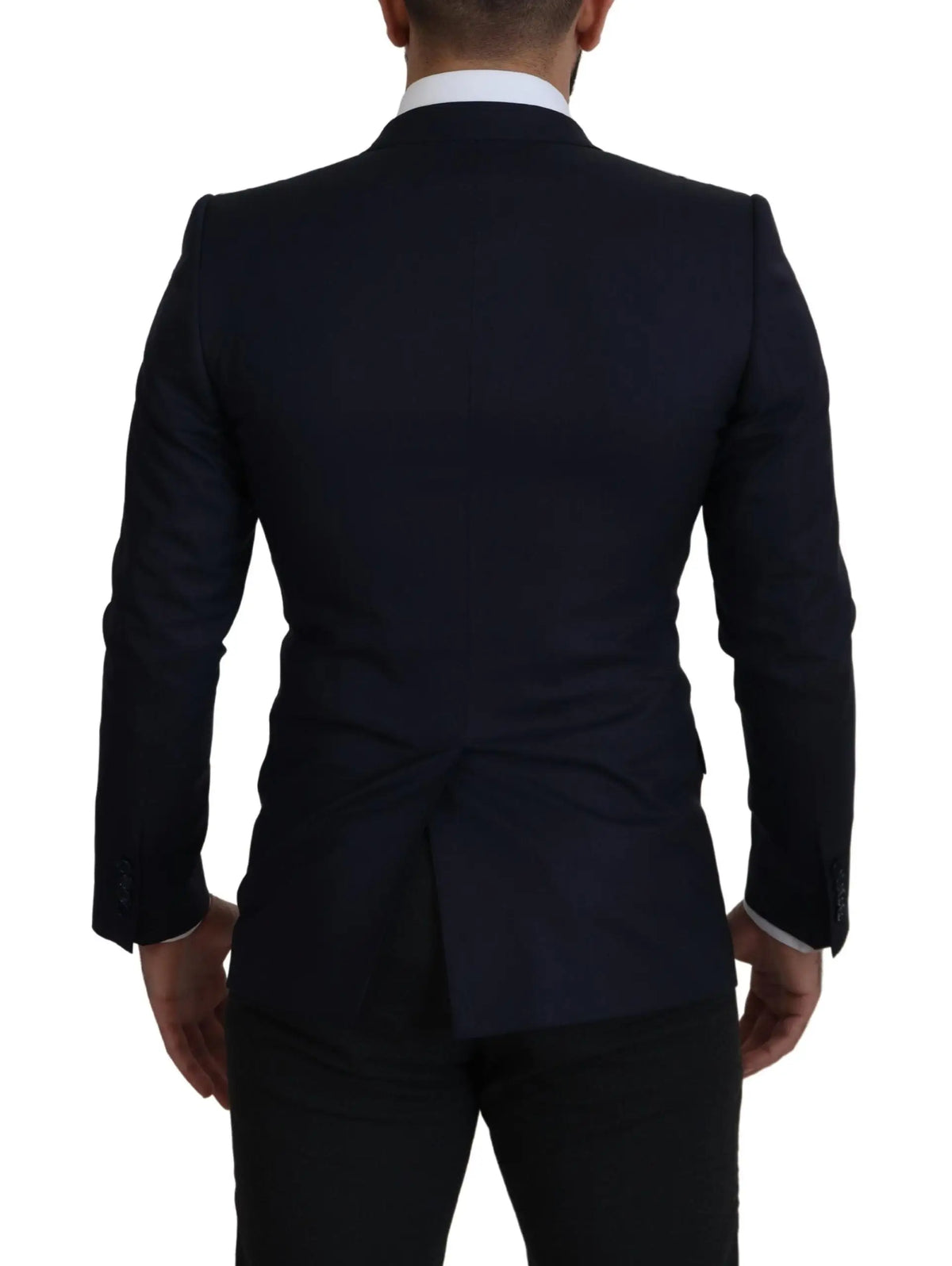 Dolce & gabbana blue wool single breasted coat blazer en laine bleu marine avec col cranté classique et texture subtile