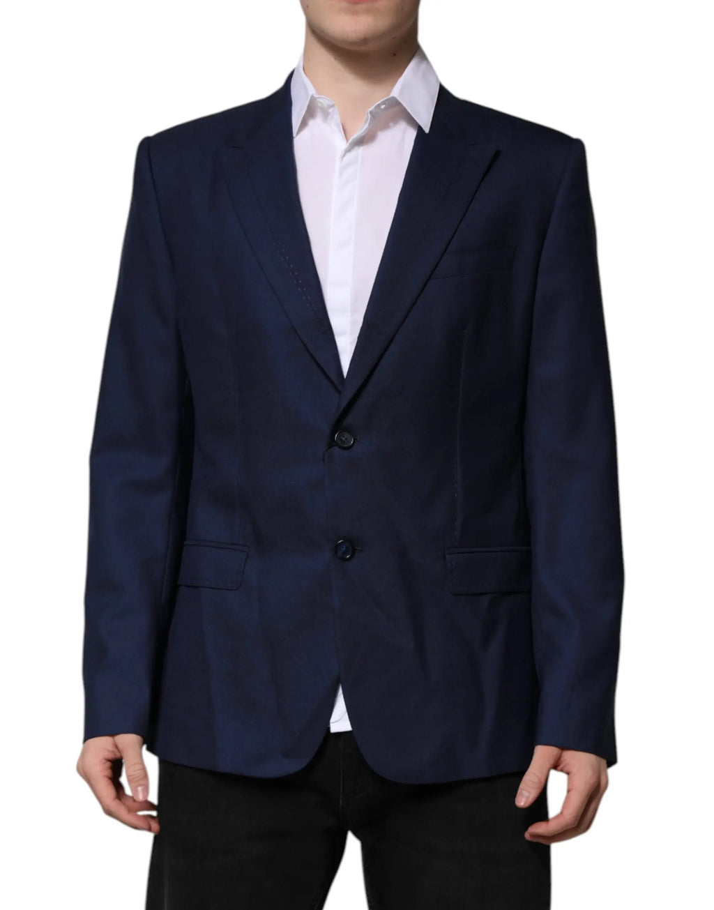 Dolce & gabbana blazer en laine bleue marine avec revers crantés et deux boutons avant simple boutonnage