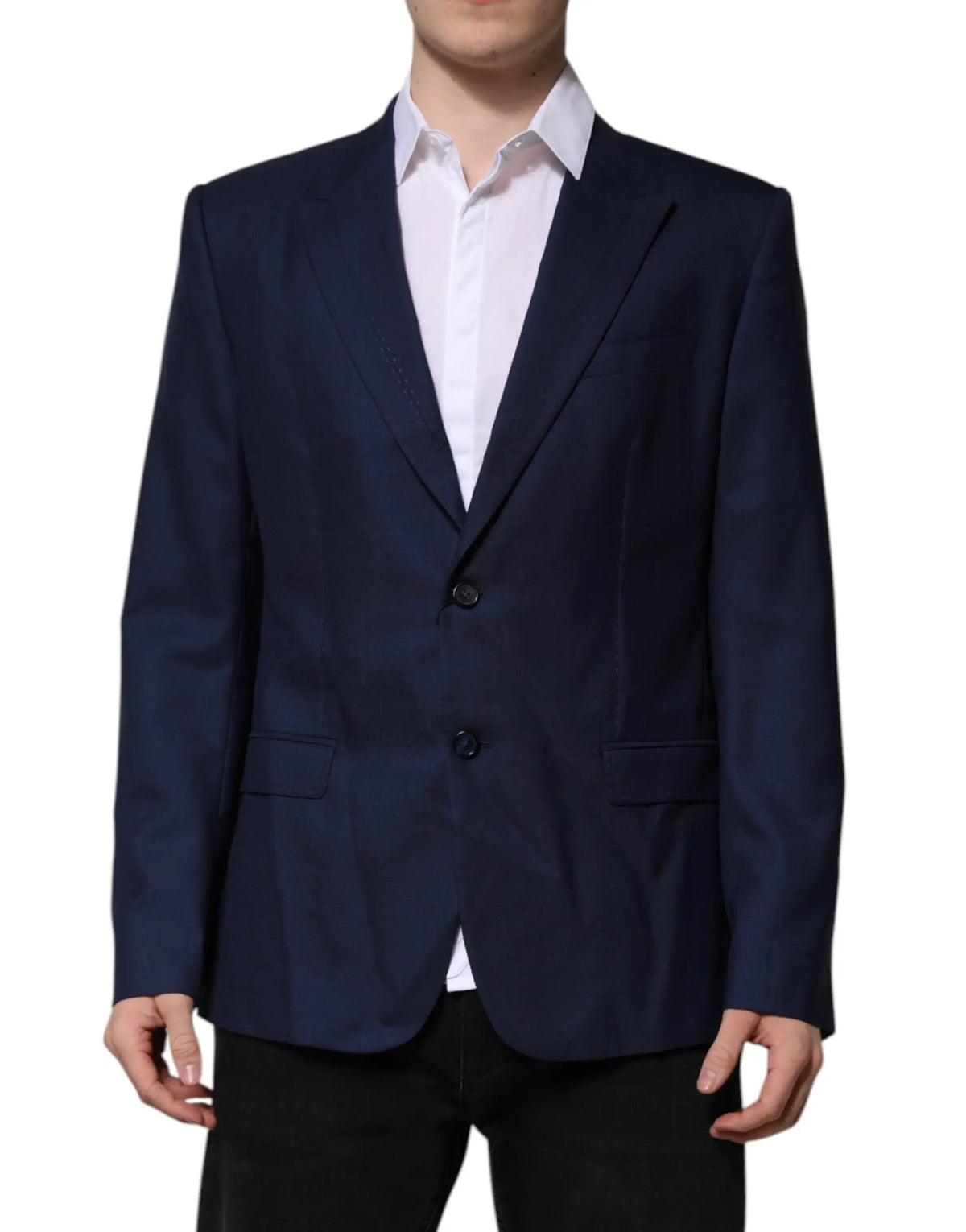 Dolce & gabbana blazer en laine bleue marine avec revers crantés et deux boutons avant simple boutonnage