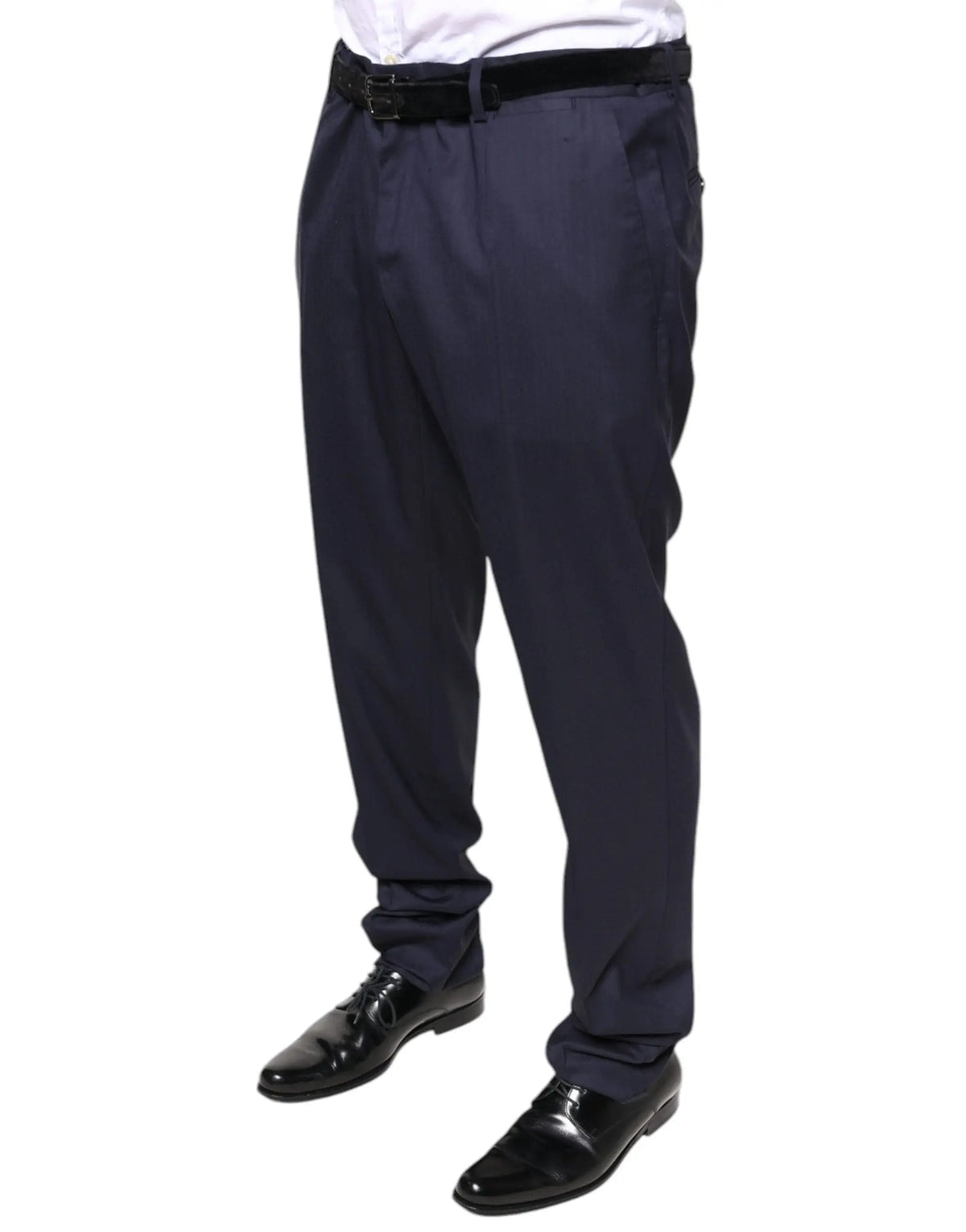 Pantalon formel bleu marine dolce & gabbana en laine avec coupe droite et plis subtils à la taille