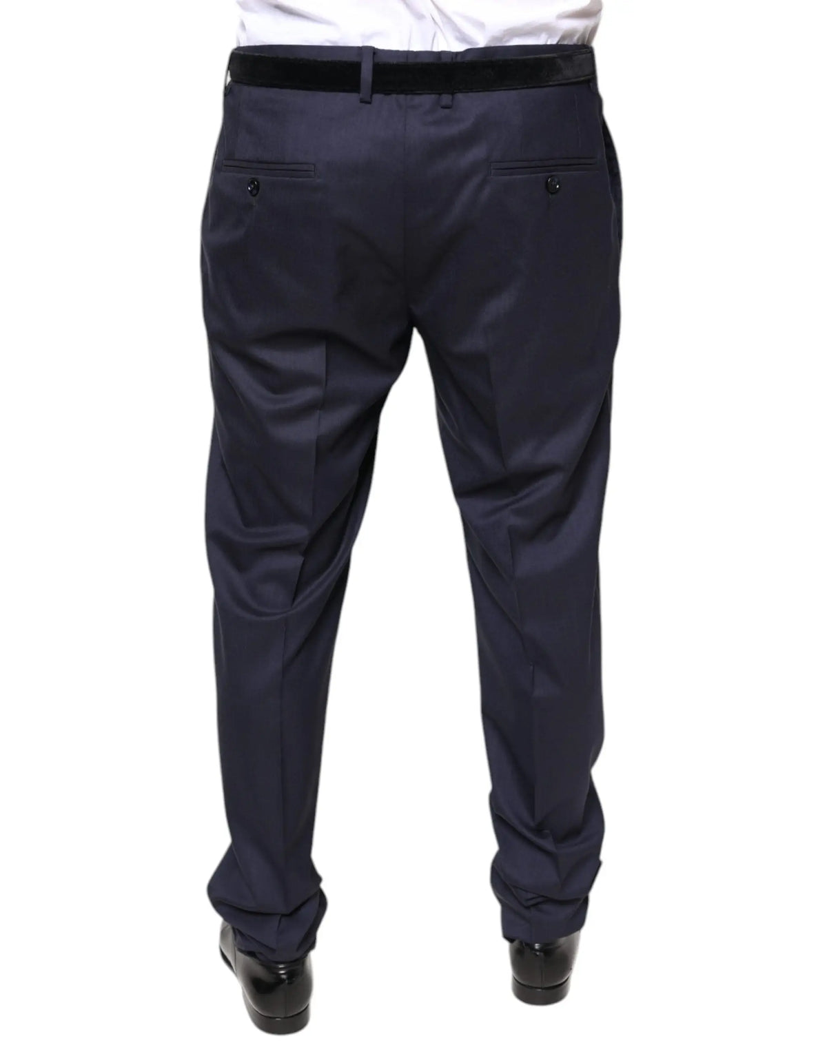 Pantalon habillé skinny en laine bleu marine dolce & gabbana avec ceinture en velours noir contrastant