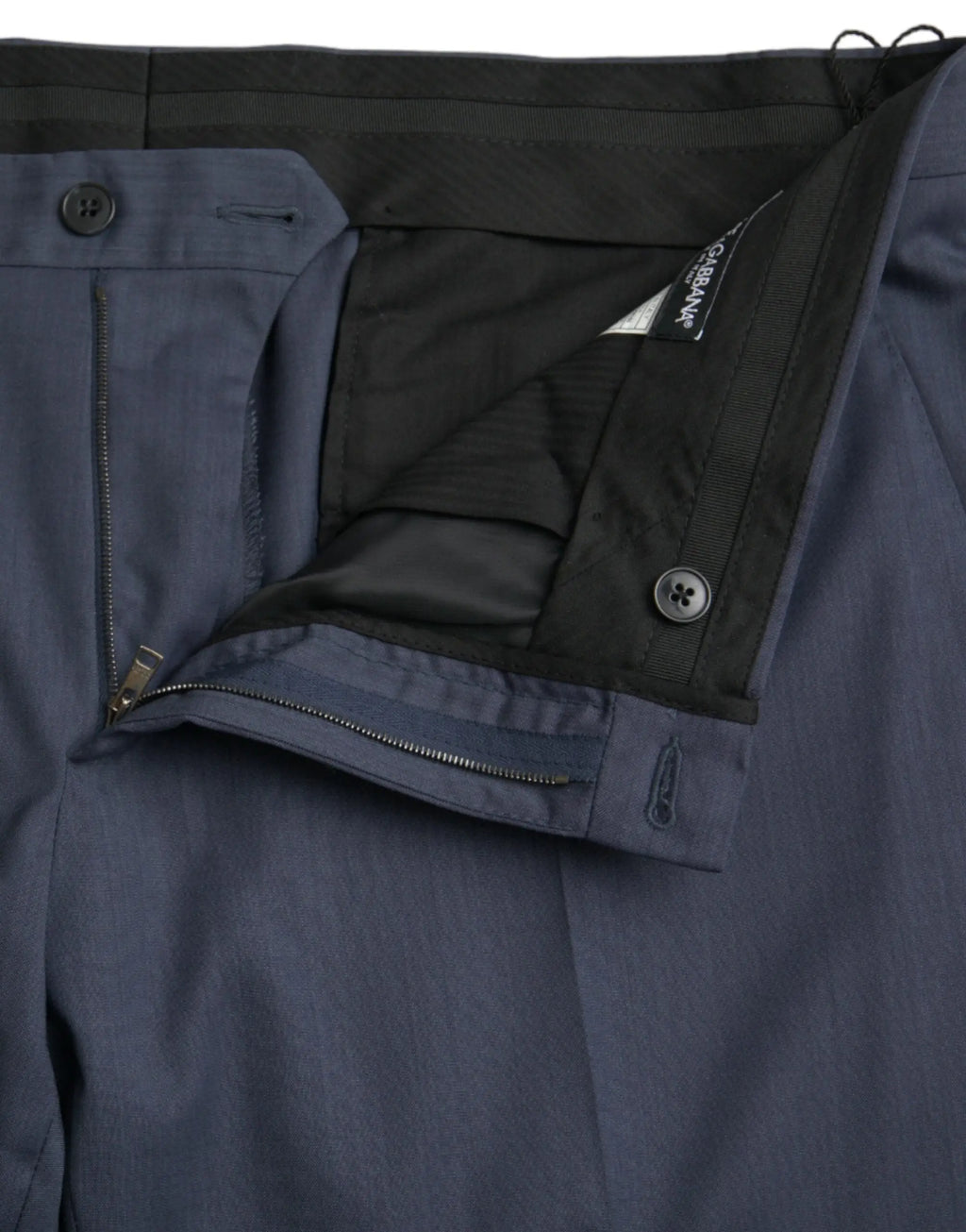 Pantalon habillé slim fit en laine bleu dolce gabbana pour homme avec doublure intérieure noire et coutures discrètes