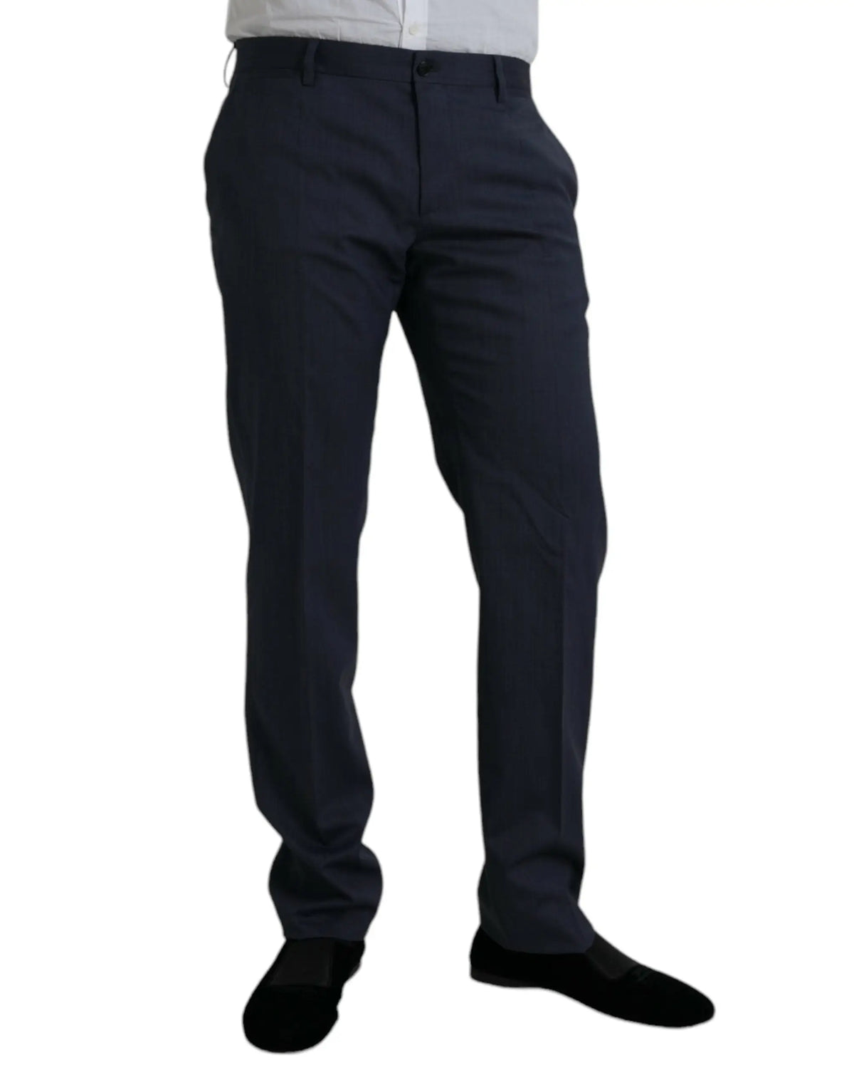 Pantalon formel bleu marine dolce & gabbana en laine slim fit avec coupe droite et plis subtils