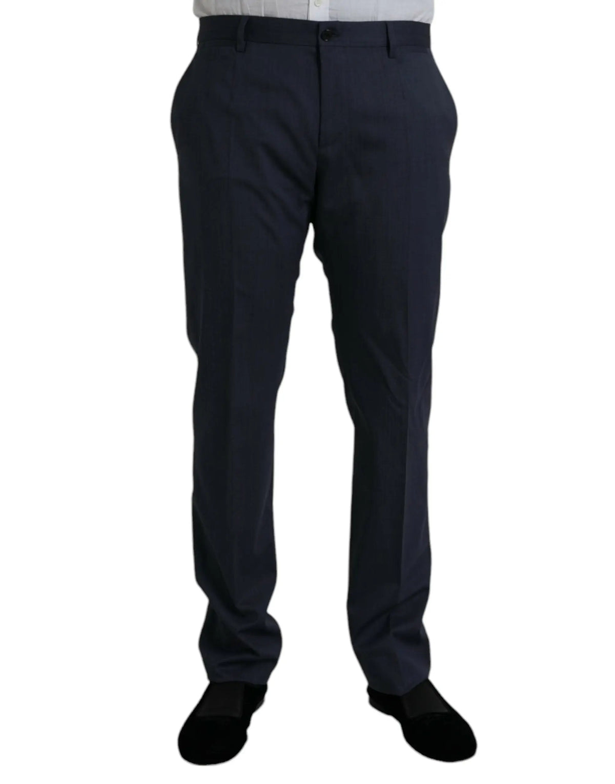 Pantalon formel dolce & gabbana bleu marine en laine coupe slim avec plis subtils et jambes droites élégantes