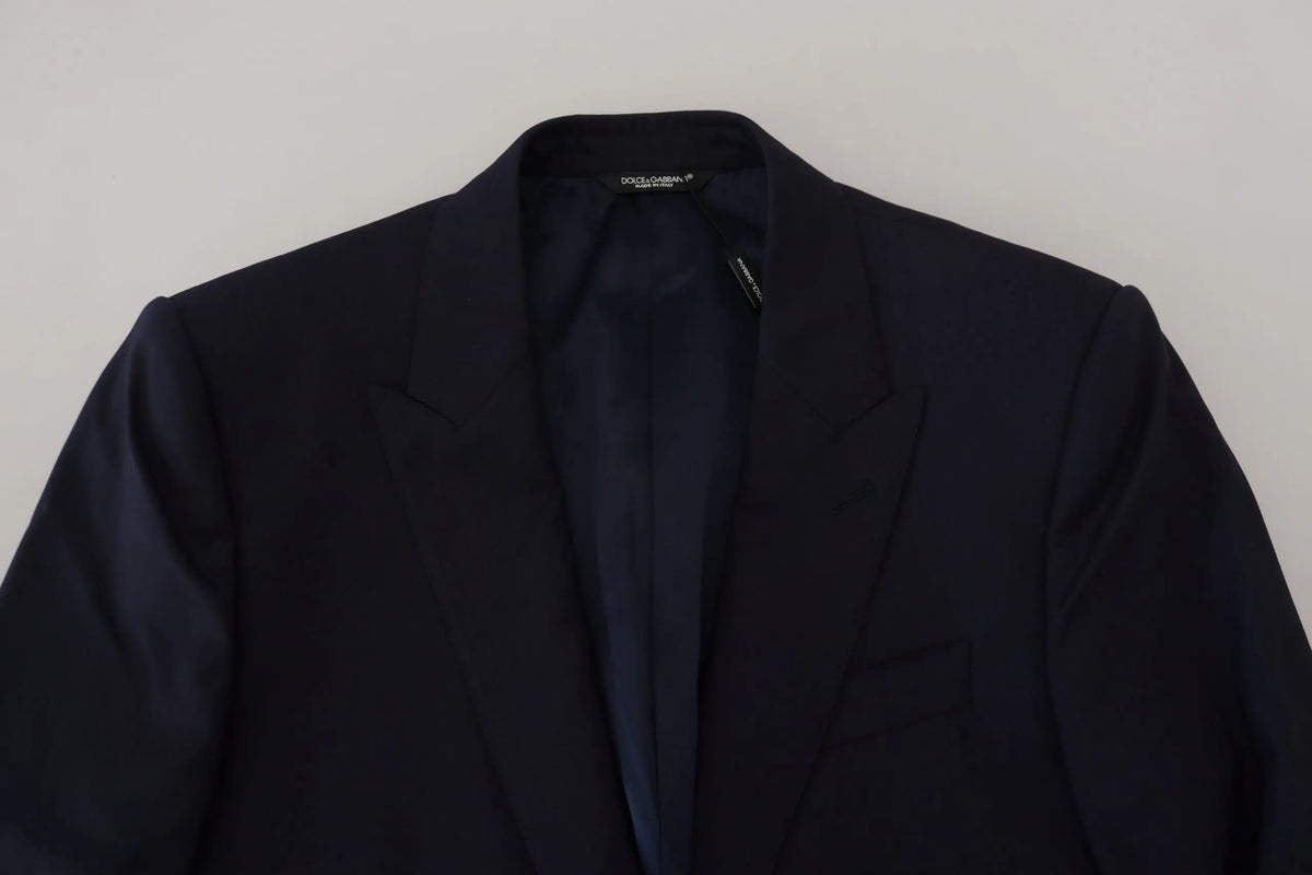Dolce & gabbana blue wool slim fit formal coat blazer pour homme noir avec coupe ajustée élégante et léger éclat