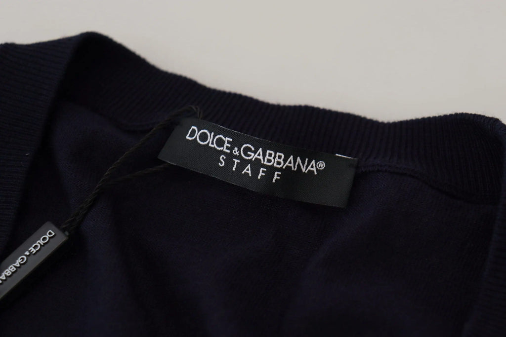 Étiquette noire dolce & gabbana pour cardigan en laine bleu staff avec rembourrage down