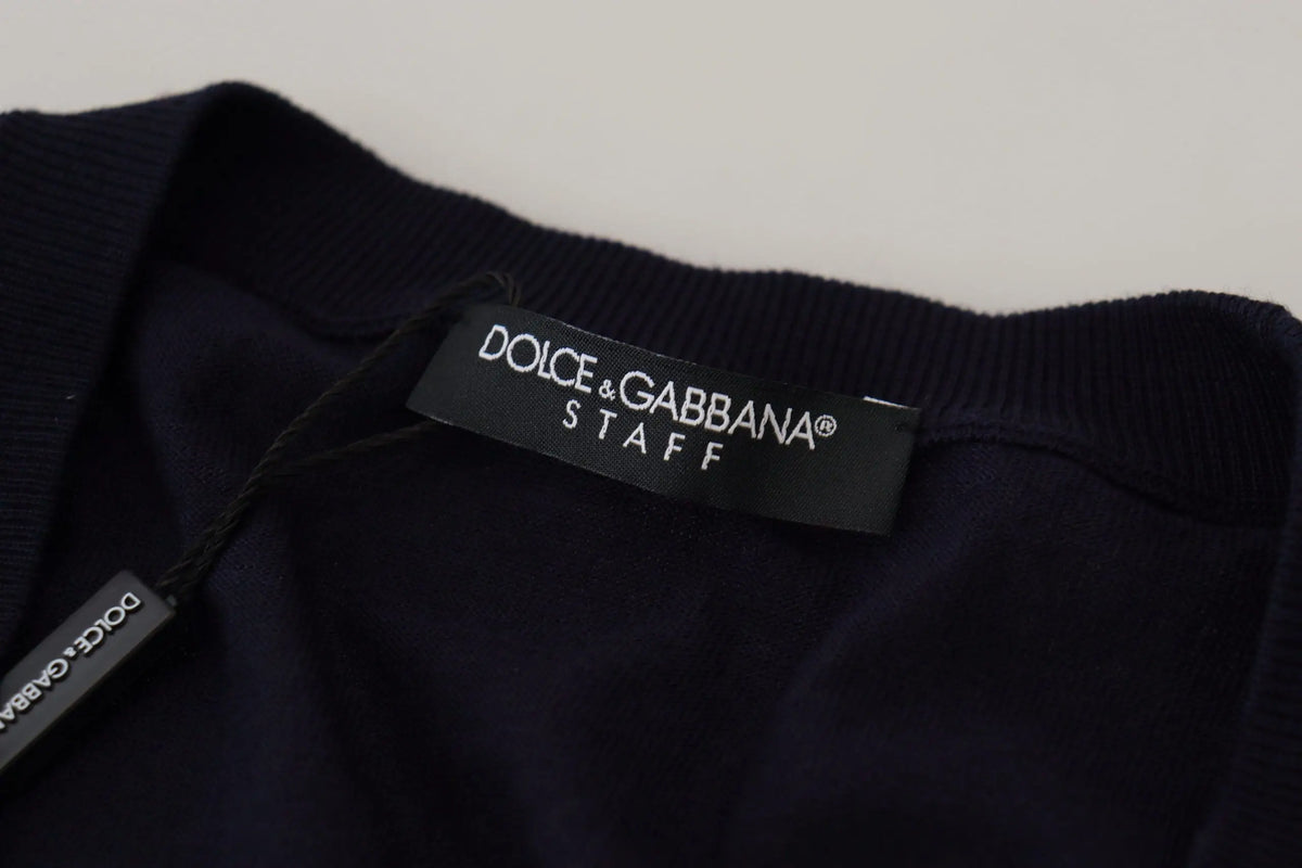 Étiquette noire dolce & gabbana pour cardigan en laine bleu staff avec rembourrage down