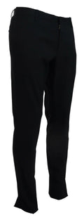 Pantalon slim en laine stretch bleu dolce & gabbana avec coupe droite élégante et plis subtils à la taille