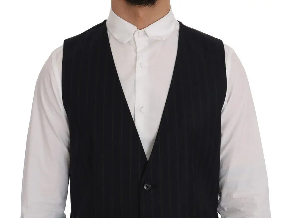 Dolce & Gabbana gilet noir à rayures en laine avec fermeture à un bouton, modèle stretch élégant