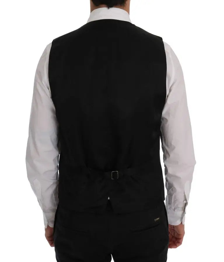 Dolce & gabbana blue wool stretch vest avec coupe ajustée élégante et détails de couture subtils en noir