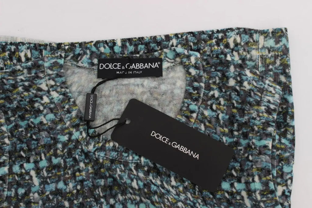 Dolce & gabbana pull sans manches en laine bleu avec motif tacheté en bleu sarcelle noir et blanc pour femme