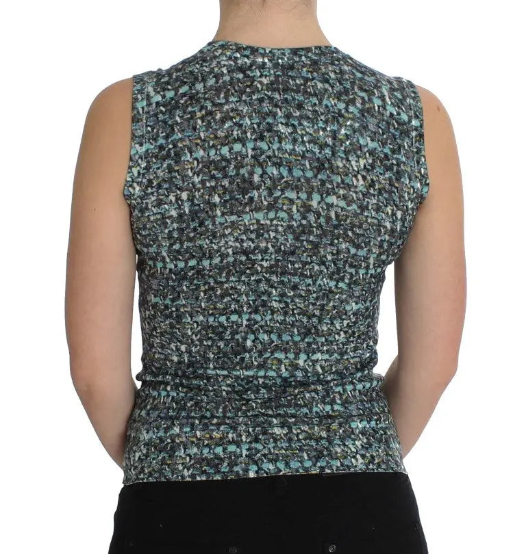 Dolce & gabbana sleeveless pullover in teal and dark gray wool with a textured speckled pattern