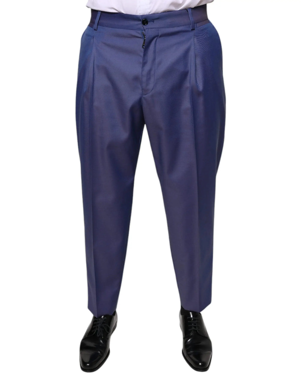 Pantalon de costume bleu marine dolce & gabbana en laine avec coupe ajustée et texture subtile plisés