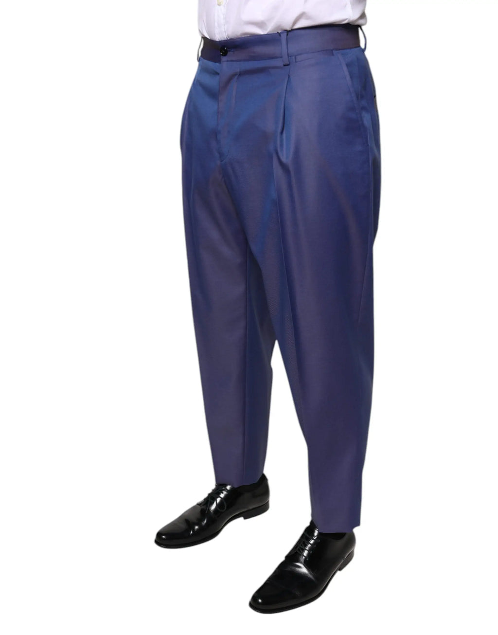 Pantalon de costume bleu marine en laine dolce gabbana avec coupe ajustée, plis marqués et passants pour ceinture
