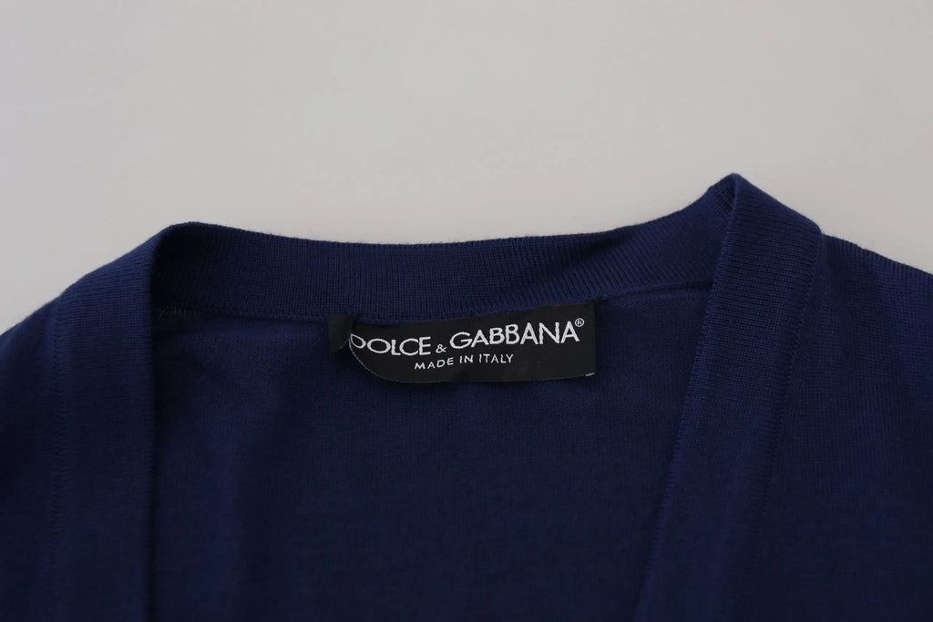 Cardigan dolce & gabbana bleu marine en laine avec col côtelé et étiquette intérieure made in Italy
