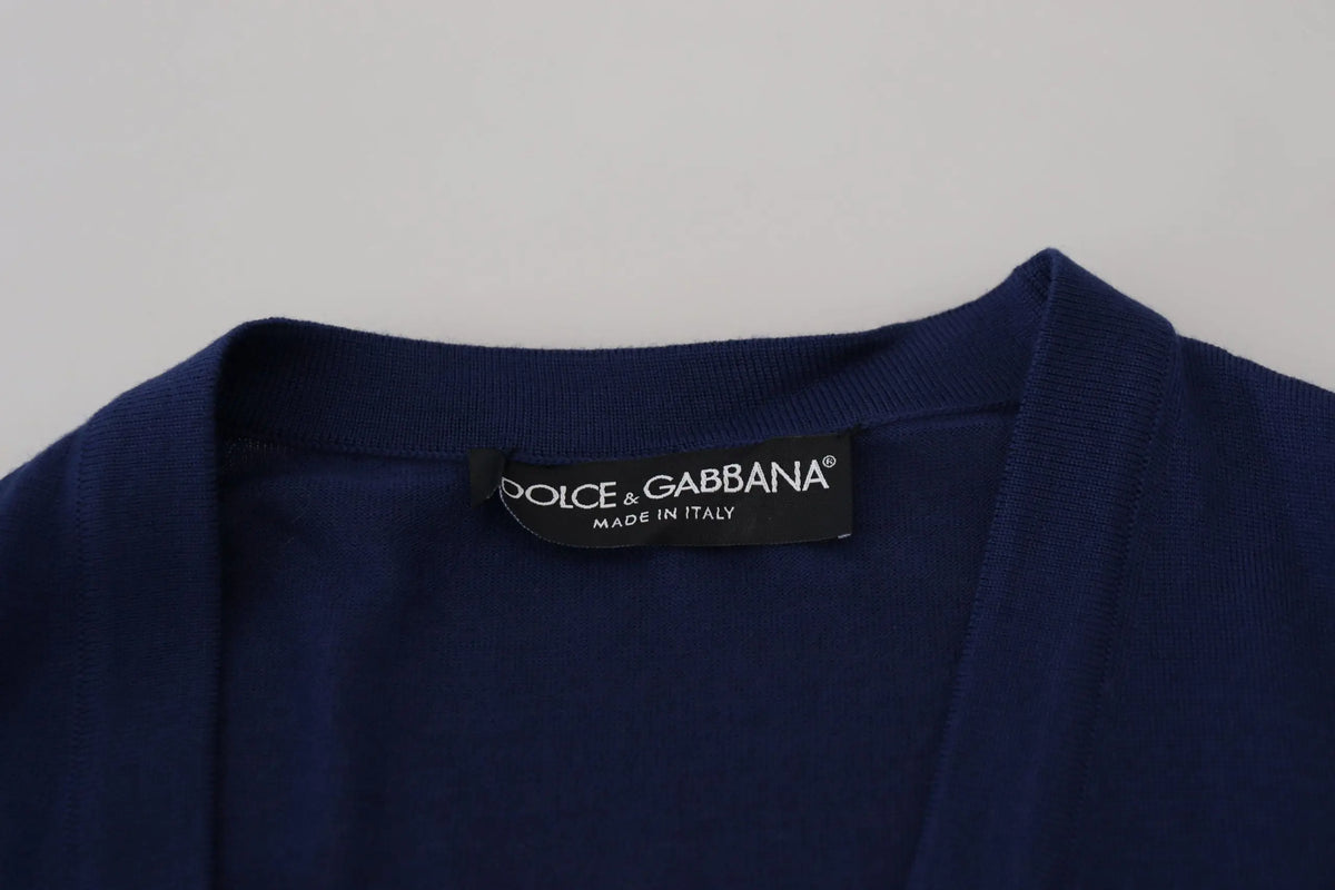 Cardigan dolce & gabbana bleu marine en laine avec col côtelé et étiquette intérieure made in Italy
