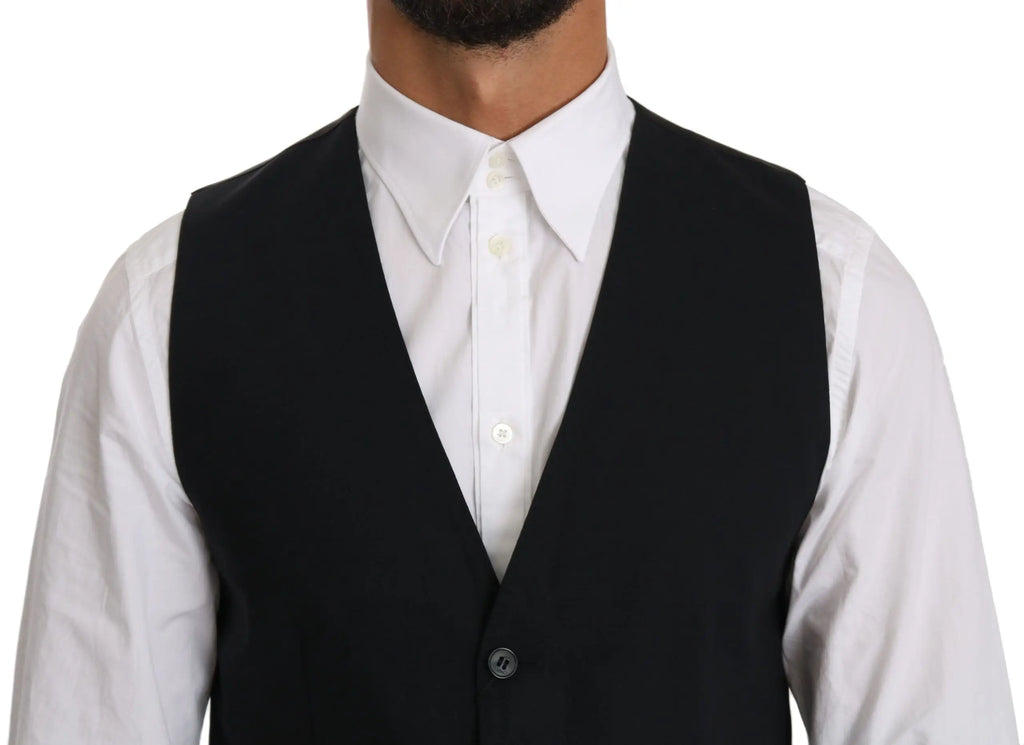 Dolce & Gabbana blue wool waistcoat formal gilet vest noir avec bouton unique et coupe ajustée