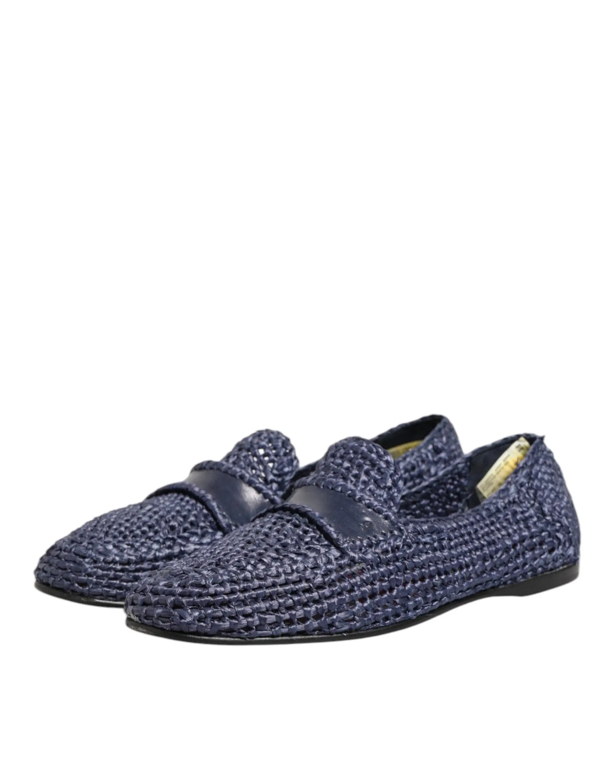 Dolce & gabbana mocassins homme bleu marine en cuir tissé avec bride noire en cuir lisse sur le devant