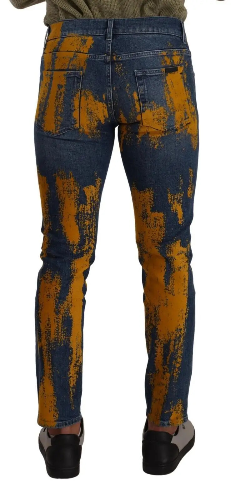 Dolce & gabbana jean skinny homme en coton avec motif éclaboussures bleu et jaune moutarde