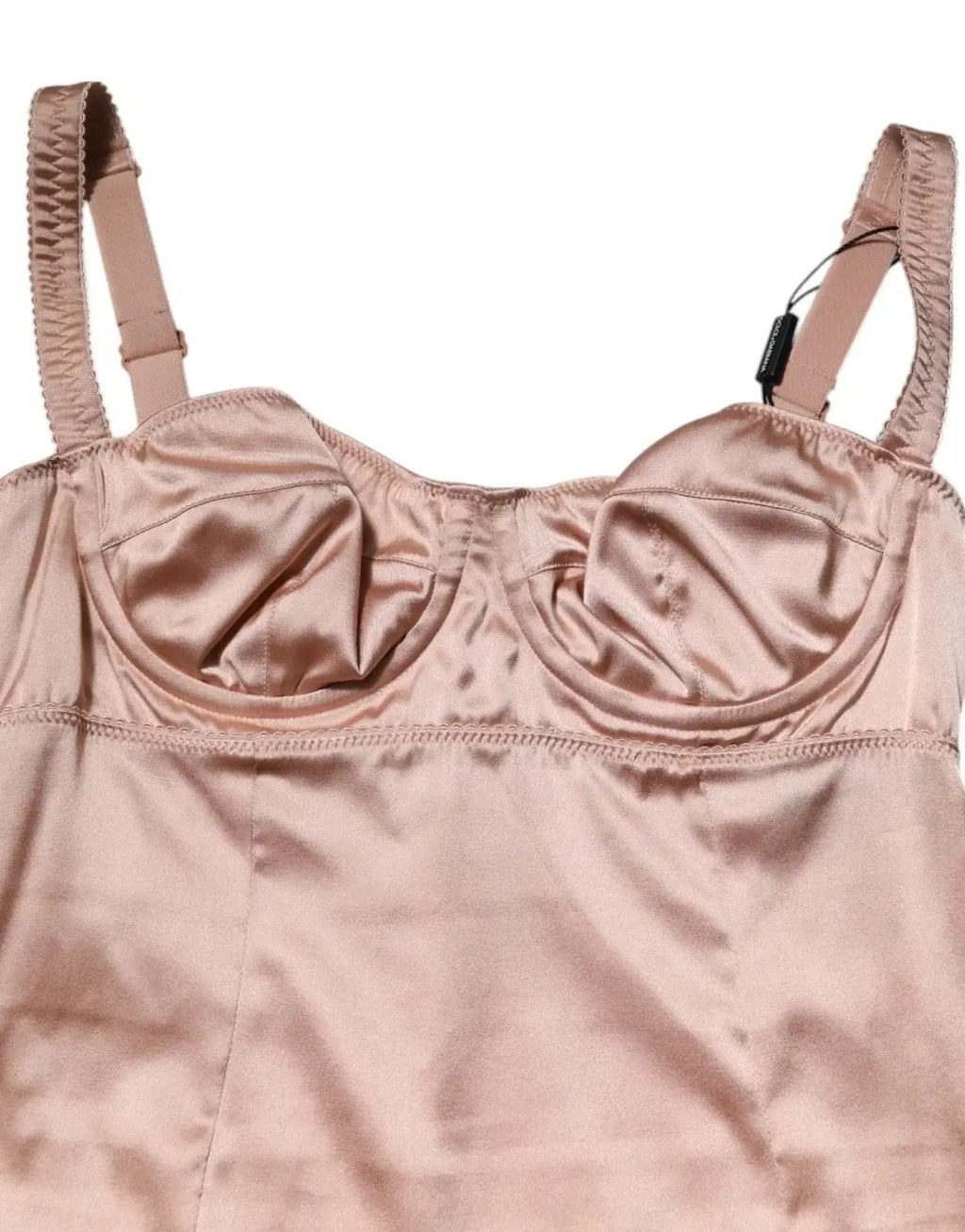 Corset en satin rose blush avec bretelles froncées et bustier structuré rembourré dolce & gabbana