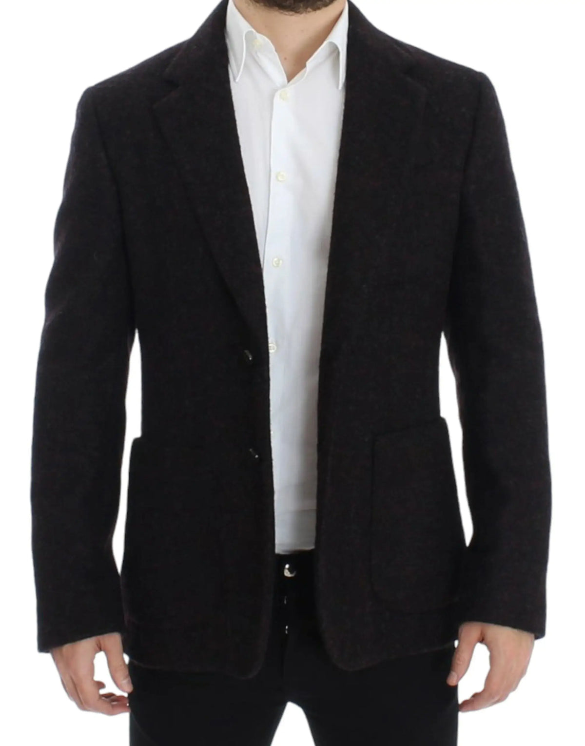 Blazer bordeaux dolce gabbana en alpaga à deux boutons avec coupe classique noire texturée et revers crantés