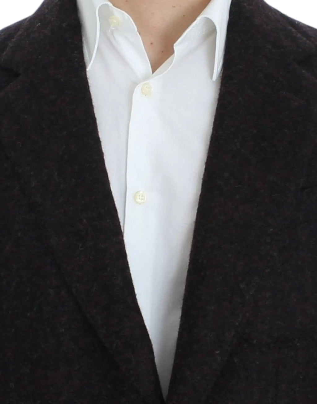 Dolce & gabbana bordeaux alpaga blazer en laine texturée marron foncé porté sur chemise blanche boutonnée