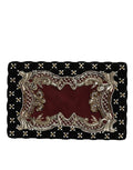 Dolce & gabbana bordeaux sac pochette de soirée en velours noir avec panneau central bordeaux orné de perles et broderies argentées