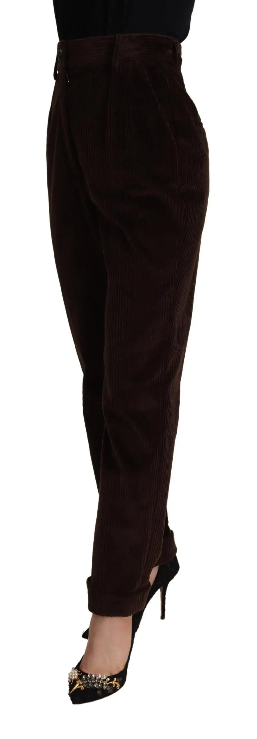 Pantalon dolce & gabbana bordeaux en coton velours marron foncé à coupe ajustée avec revers roulés