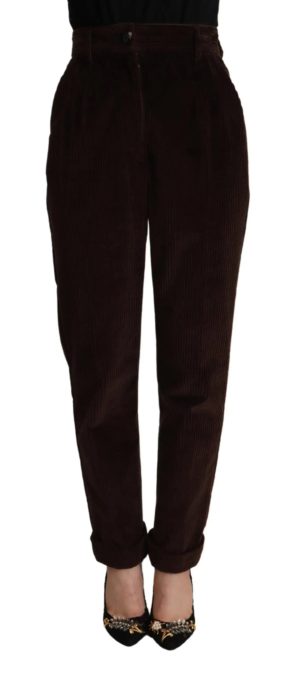 Pantalon en velours côtelé bordeaux dolce gabbana coupe droite classique avec revers en coton