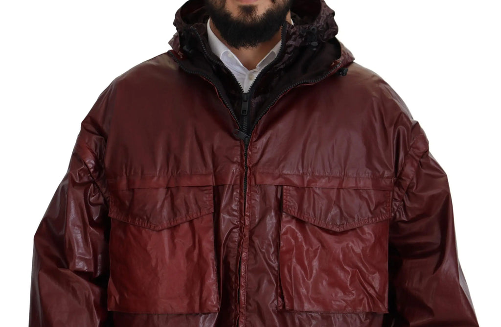 Veste matelassée bordeaux brillante dolce & gabbana en coton avec capuche et poches avant zippée intégrale