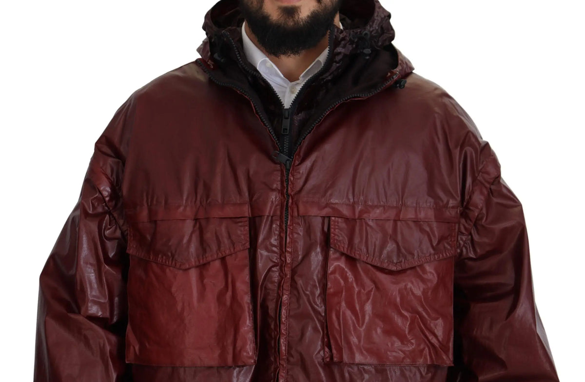 Veste matelassée bordeaux brillante dolce & gabbana en coton avec capuche et poches avant zippée intégrale
