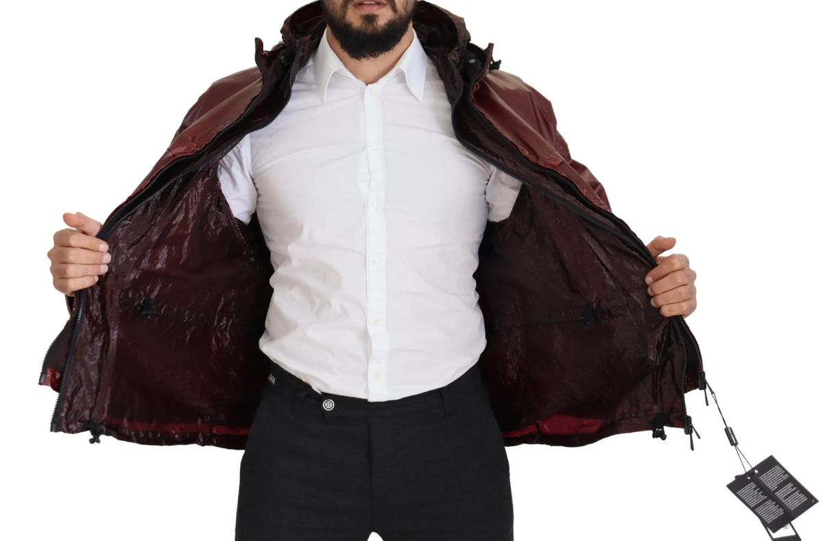 Veste matelassée dolce gabbana bordeaux en coton avec finition brillante résistante à l eau et doublure noire