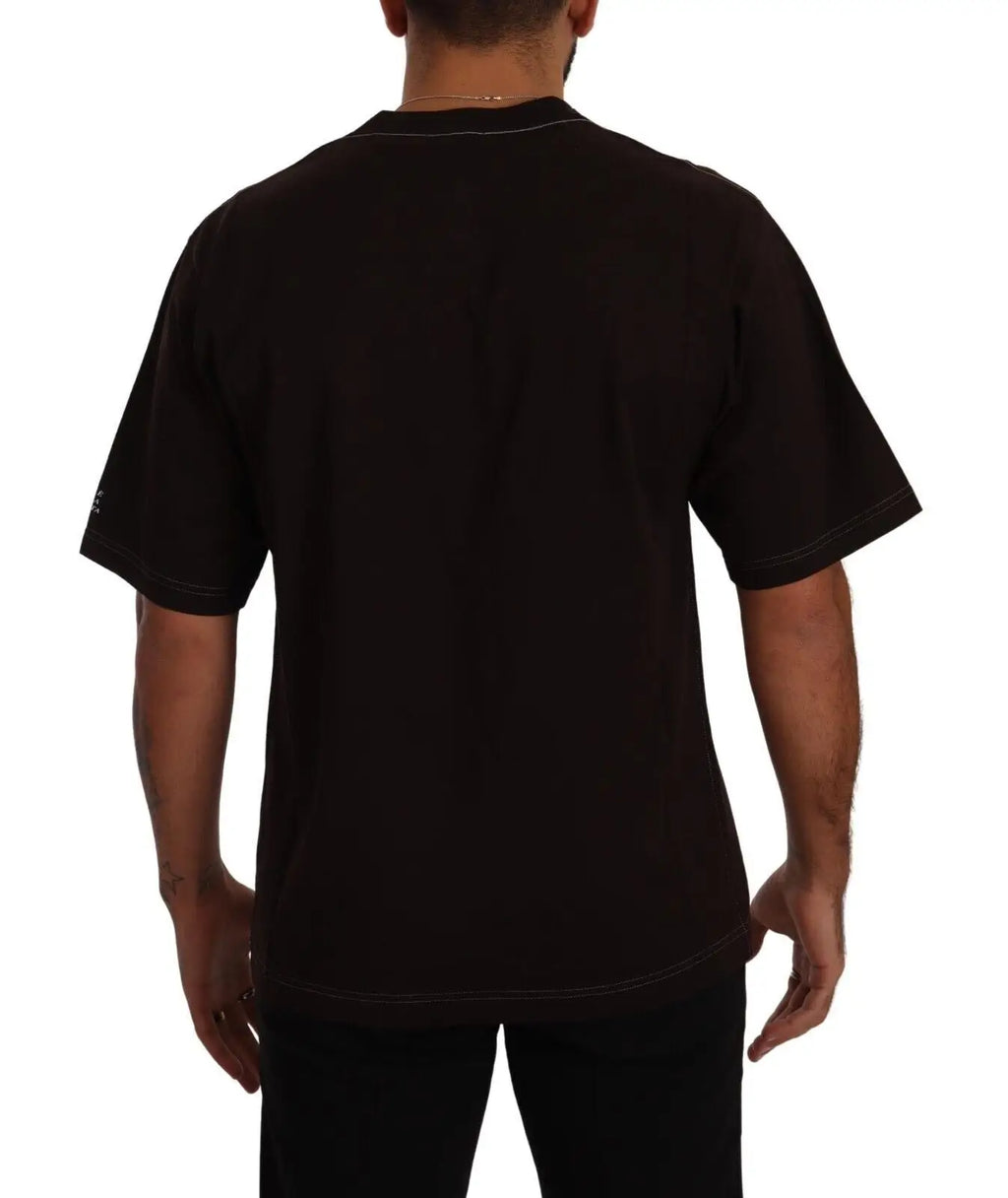 T-shirt dolce & gabbana bordeaux en coton noir à manches courtes avec surpiqûres blanches contrastantes