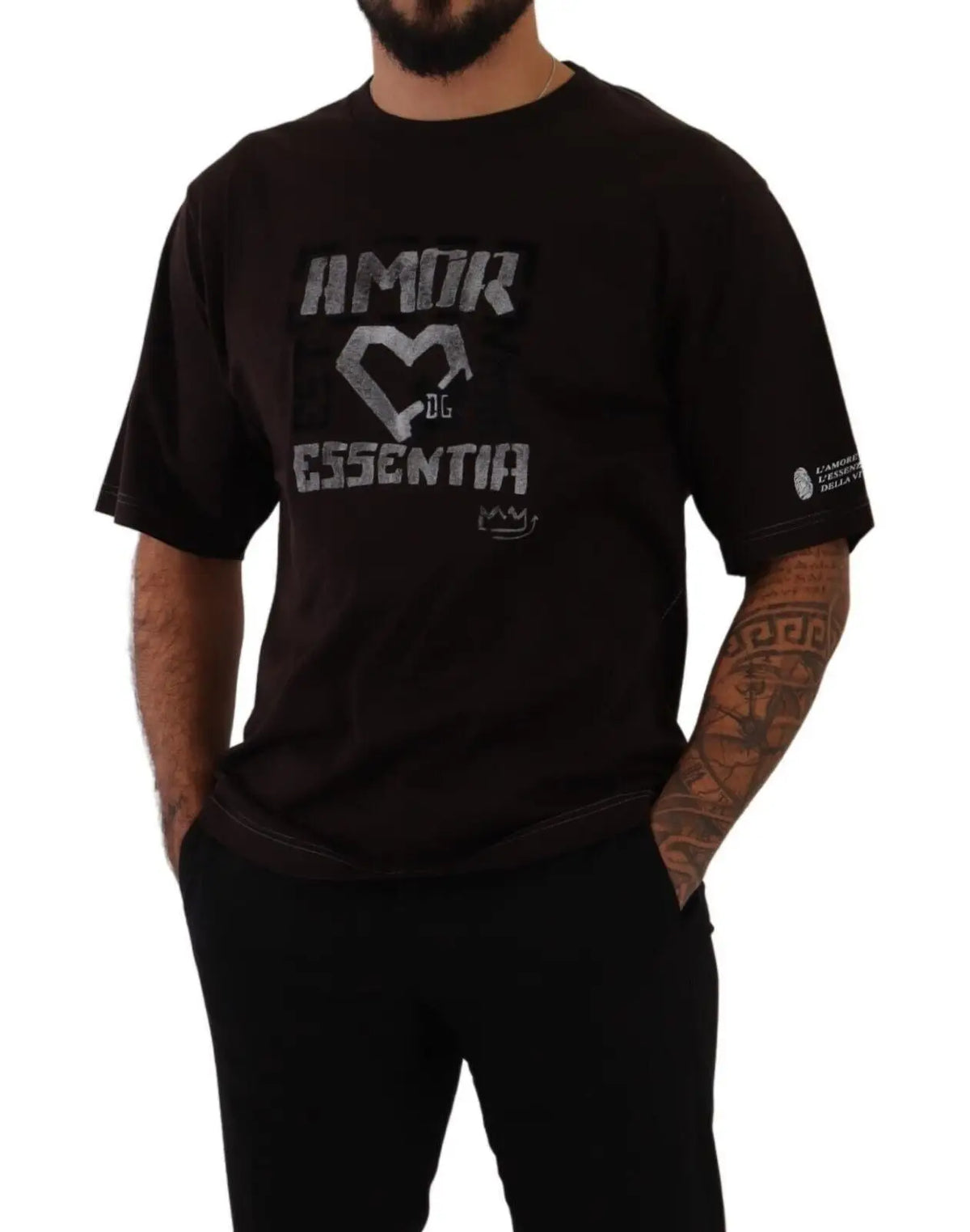 T-shirt dolce & gabbana bordeaux en coton avec imprimé argenté distressed amor essentia et motif cœur noir manches courtes